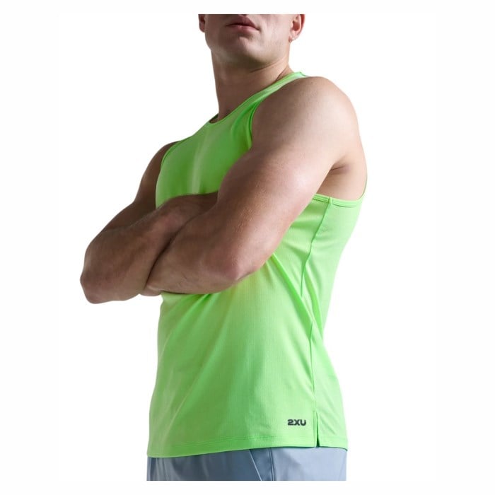 2XU Aero Mesh Mens Running Tank Top - Lime Zest/Black Reflective - image 3