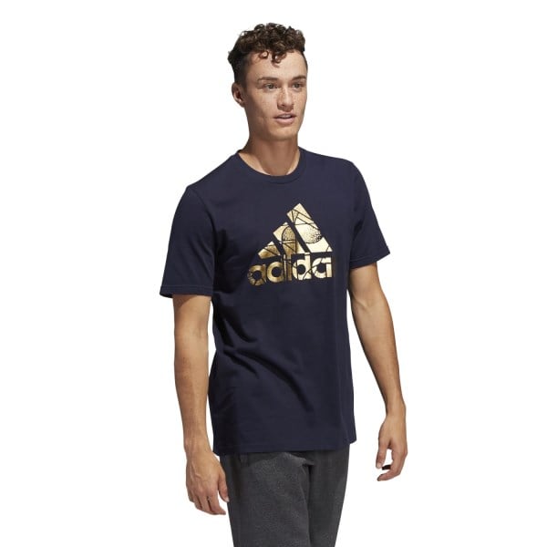 adidas Badge Of Sport Foil Graphic Mens T-Shirt - Legend Ink/Gold Metallic