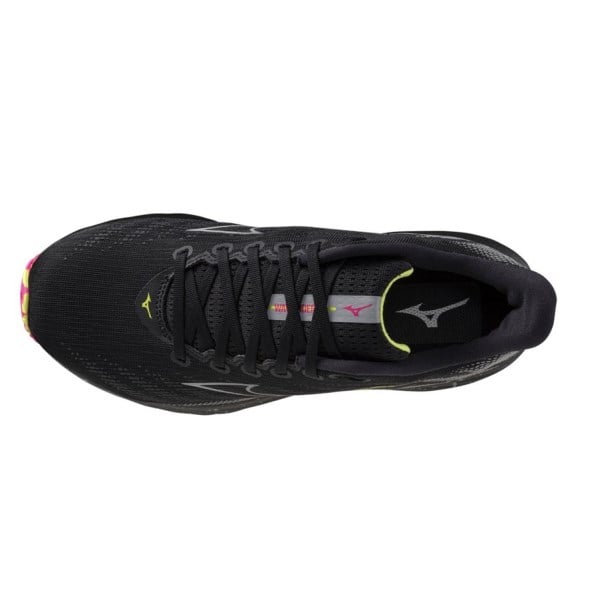 Mizuno Wave Rider 28 Energy In The Dark - Mens Running Shoes - Black/Silver/Sunny Lime