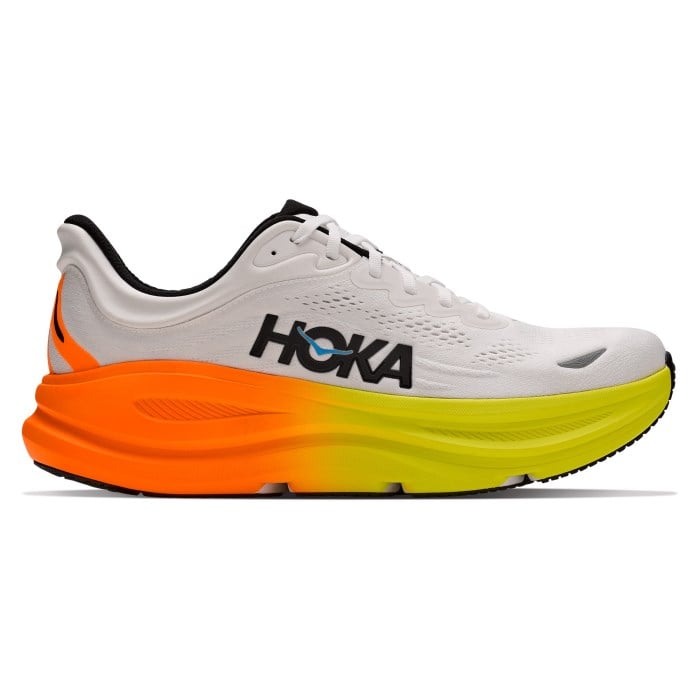 Hoka Bondi 9 - Mens Running Shoes - White/Neon/Tangerine