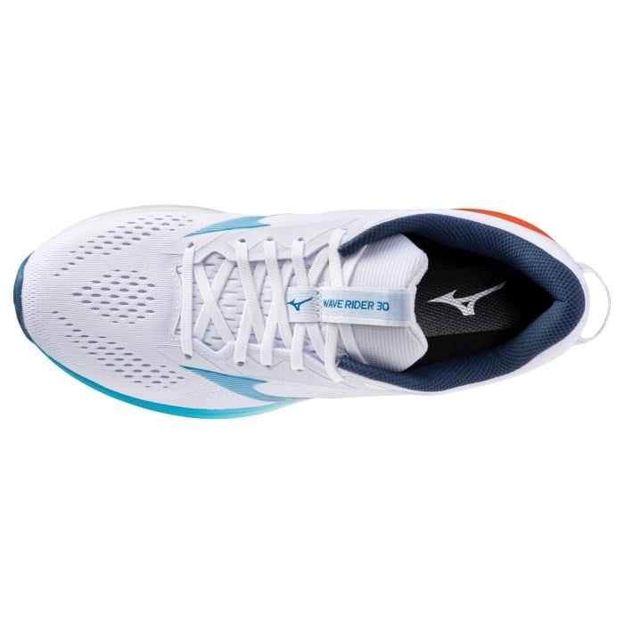 Mizuno Wave Rider 30 - Mens Running Shoes - White/Blue Jewel/Orange.com - image 3