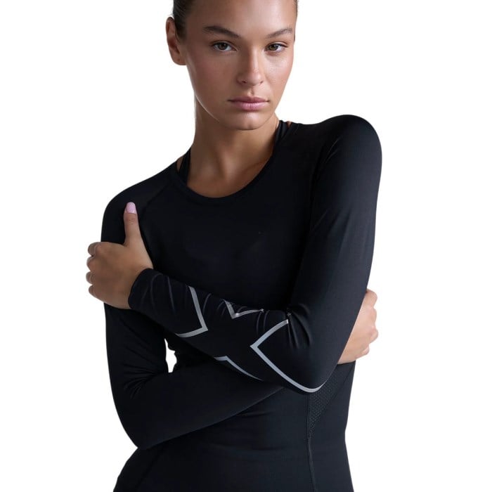 2XU Core Compression Womens Long Sleeve Running Top - Black/Silver - image 6
