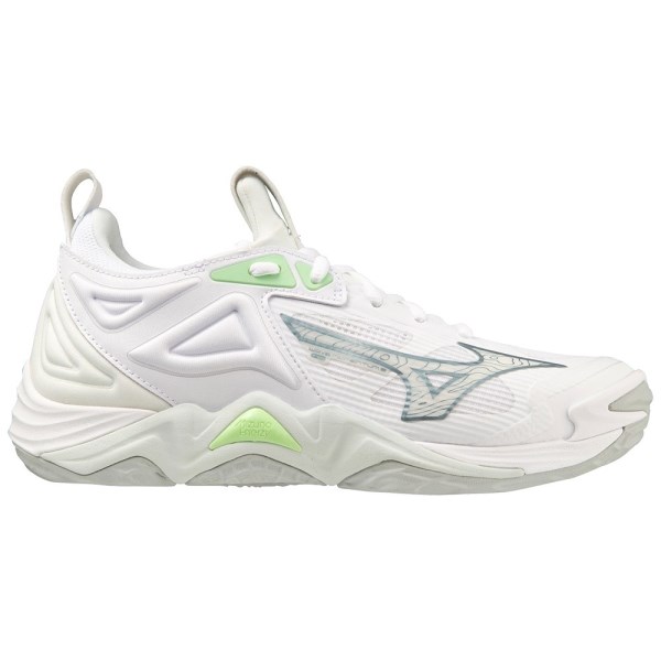 Mizuno Wave Momentum 3 - Womens Netball Shoes - White/Glacial Ridge/Patina Green