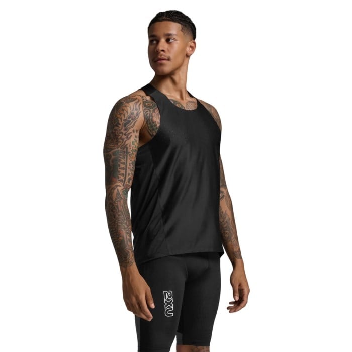 2XU Mens Light Speed React Running Singlet - Black/Black Reflective