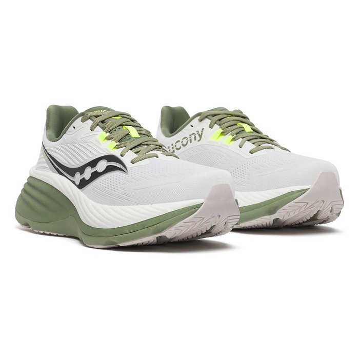 Saucony Hurricane 24 - Mens Running Shoes - White/Olivine