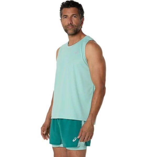 Asics Silver Running Singlet - Mens Running Clothing - Oasis Green