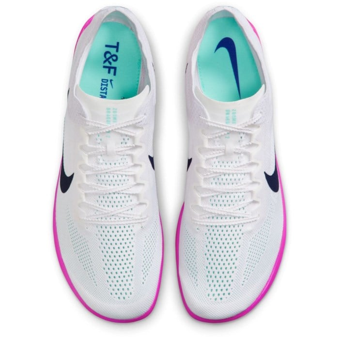 Nike ZoomX Dragonfly 2 - Unisex Long Distance Track Spikes - White/Obsidian/Hyper Turq/Fire Pink