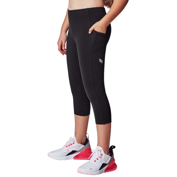 Running Bare All Star Kids Girls 3/4 Training Tights - Black