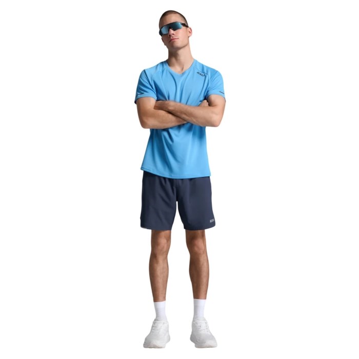 2XU Aero Mens Running T-Shirt - Azure/Black Reflective