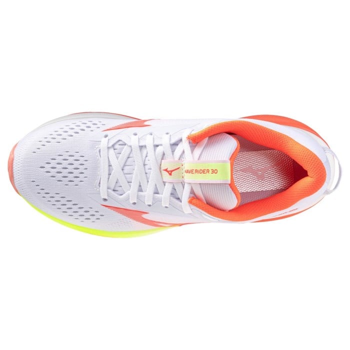 Mizuno Wave Rider 30 - Womens Running Shoes - White/Flamingo Coral/Lime Pulp - image 3