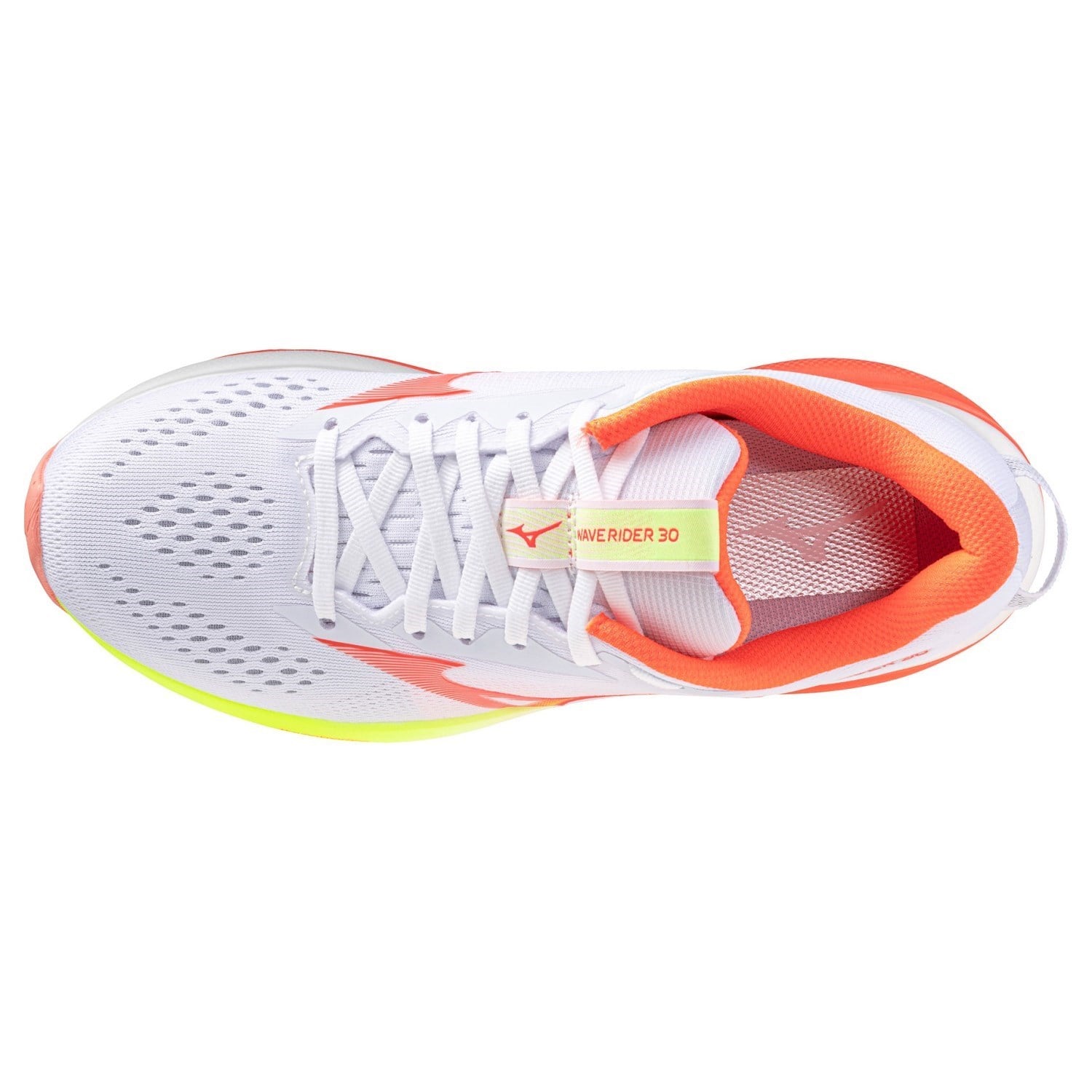 Mizuno Wave Rider 30 - Womens Running Shoes - White/Flamingo Coral/Lime Pulp - image 3