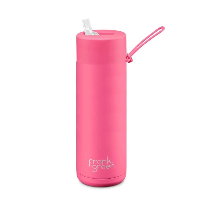 Frank Green Ceramic Reusable Straw Lid Water Bottle - 595ml - Neon Pink