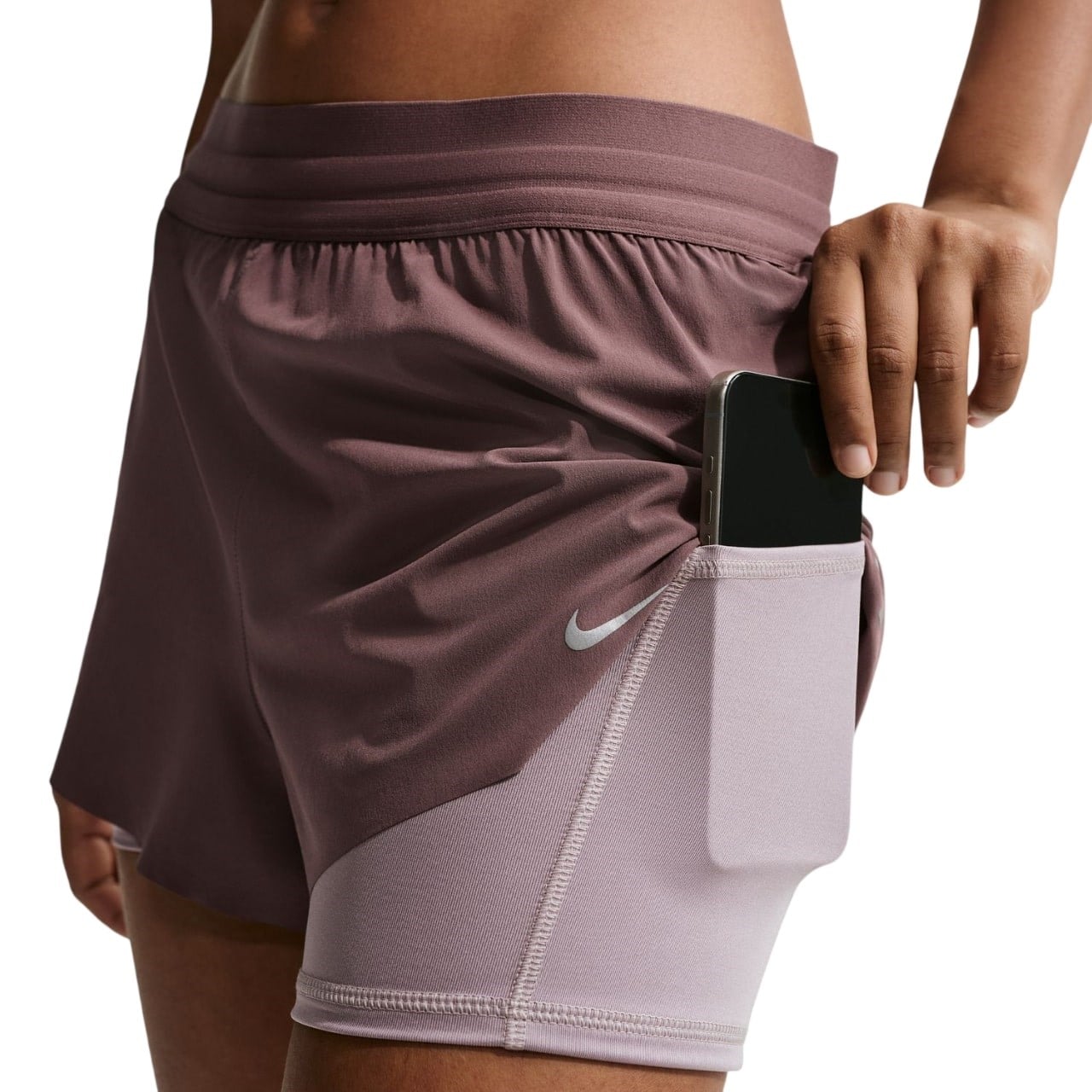 Nike Swift Mid-Rise Womens 2-In-1 Running Shorts - Tattoo/Light Violet Ore/Reflective Silver