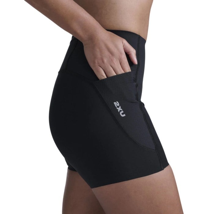 2XU Aero Mesh Hi-Rise Womens 4 Inch Compression Shorts - Black/Silver Reflective