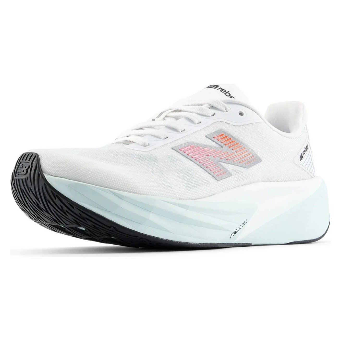 New Balance FuelCell Rebel v5 - Mens Running Shoes - White/Pink Heat/Glint Blue