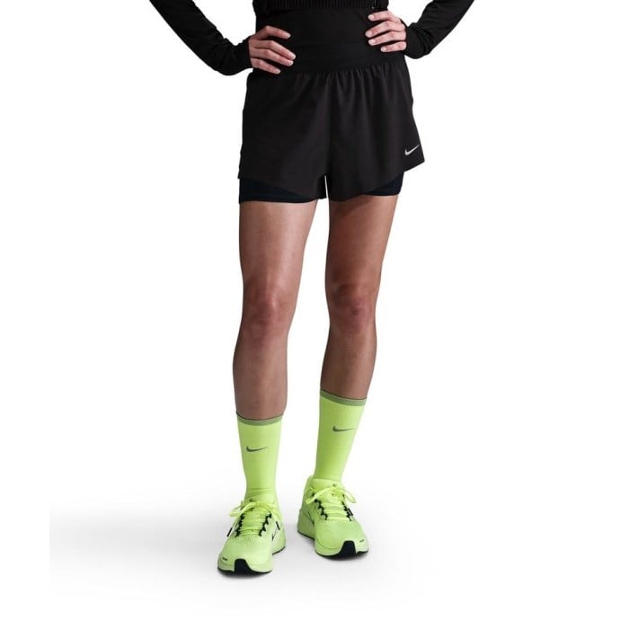 Nike Swift Mid-Rise Womens 2-In-1 Running Shorts - Black/Reflective Silver