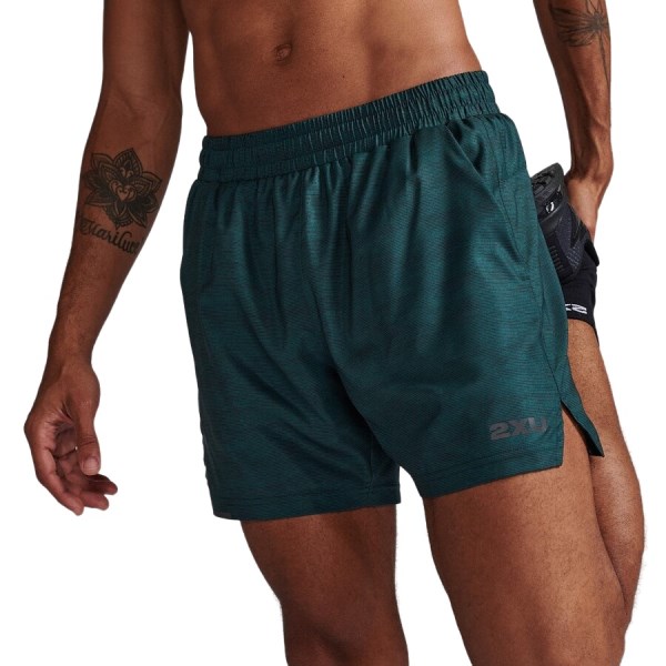 2XU Aero 5 Inch Mens Running Shorts - Pine Print/Black Reflective