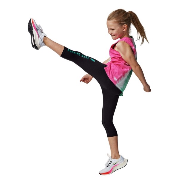 Running Bare WOTS Kids Girls 3/4 Training Tights - Black/Opal