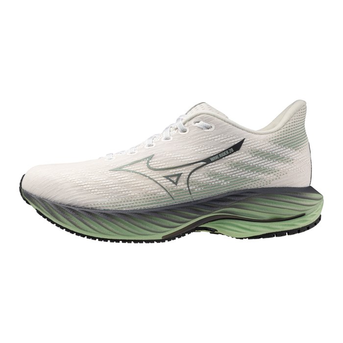 Mizuno Wave Rider 28 - Mens Running Shoes - Snow White/Frosty Green/Black