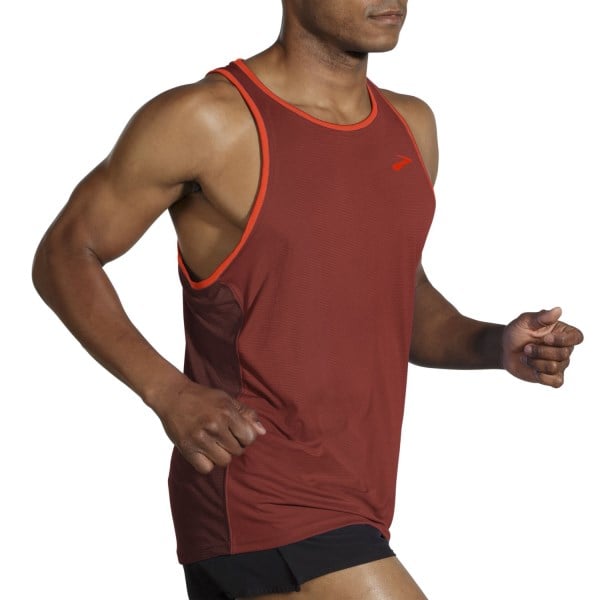 Brooks Atmosphere Mens Running Singlet - Copper/Run Raisin/Vivid Flame