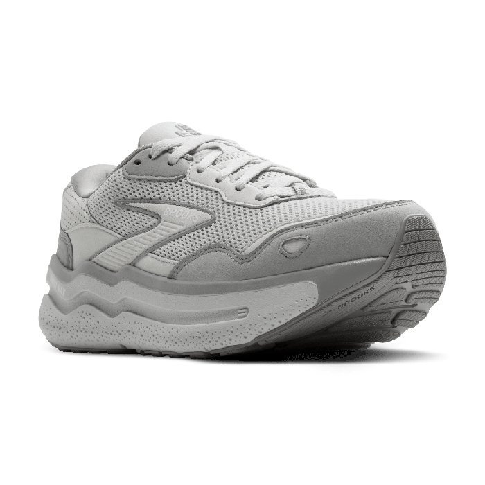 Brooks Ghost Max 2 Suede - Womens Walking Shoes - Oyster/Alloy/Antarctica