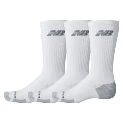 New Balance Performance Cushioned Crew Socks - 3 Pack - White/Grey