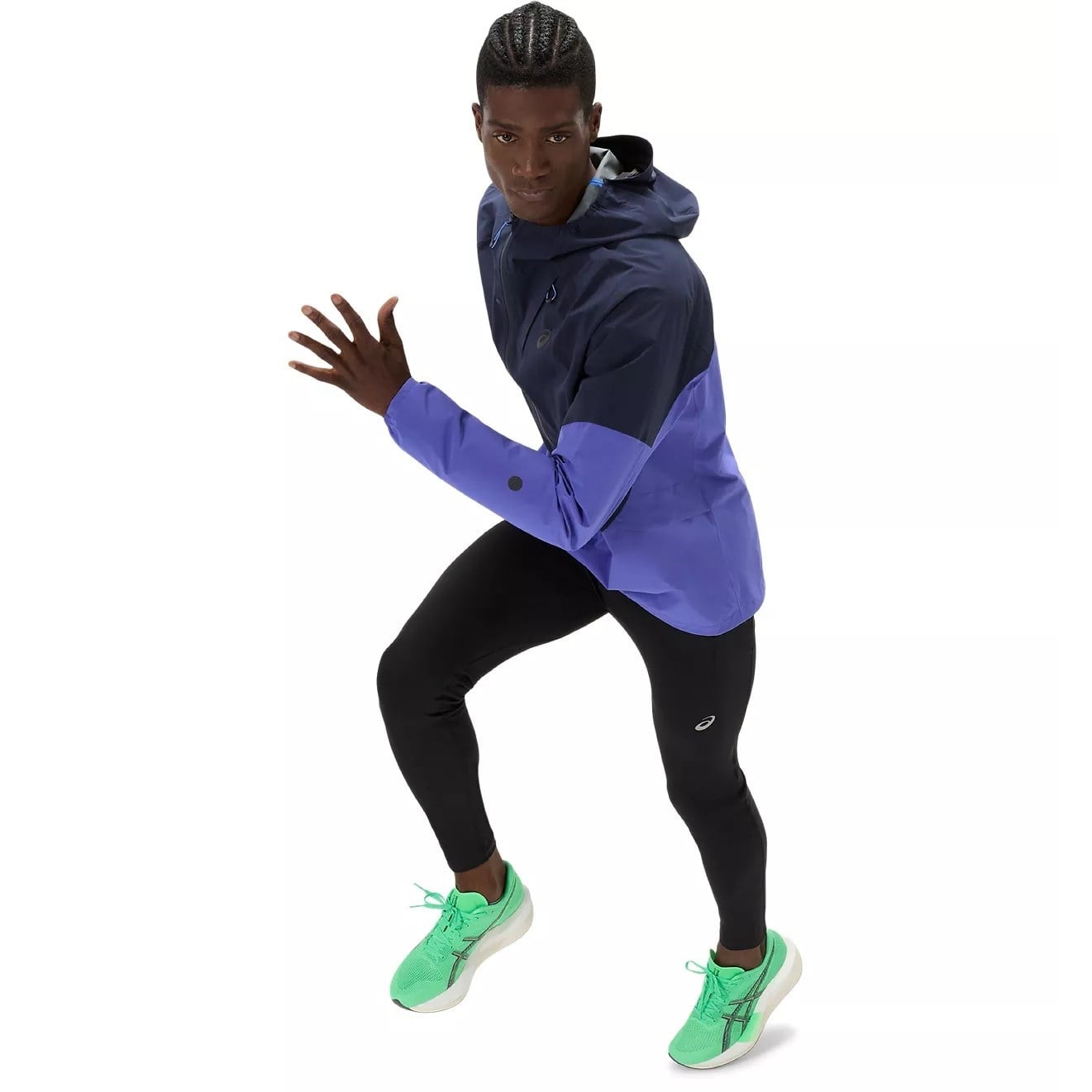 Asics MetaRun Legend Mens Running Jacket - Midnight/Cobalt Burst/Illuminate Green