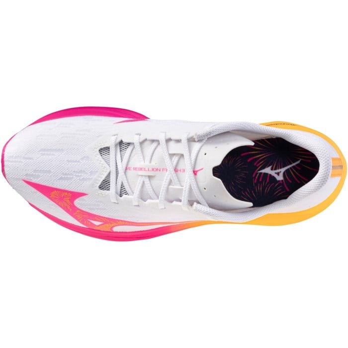 Mizuno Wave Rebellion Flash 3 Hanabi - Unisex Running Shoes - White/Pink Tetra/Tang Orange