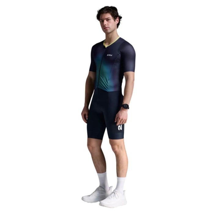 2XU Aero Mens Hex Sleeved Trisuit - Midnight/Cool Matcha