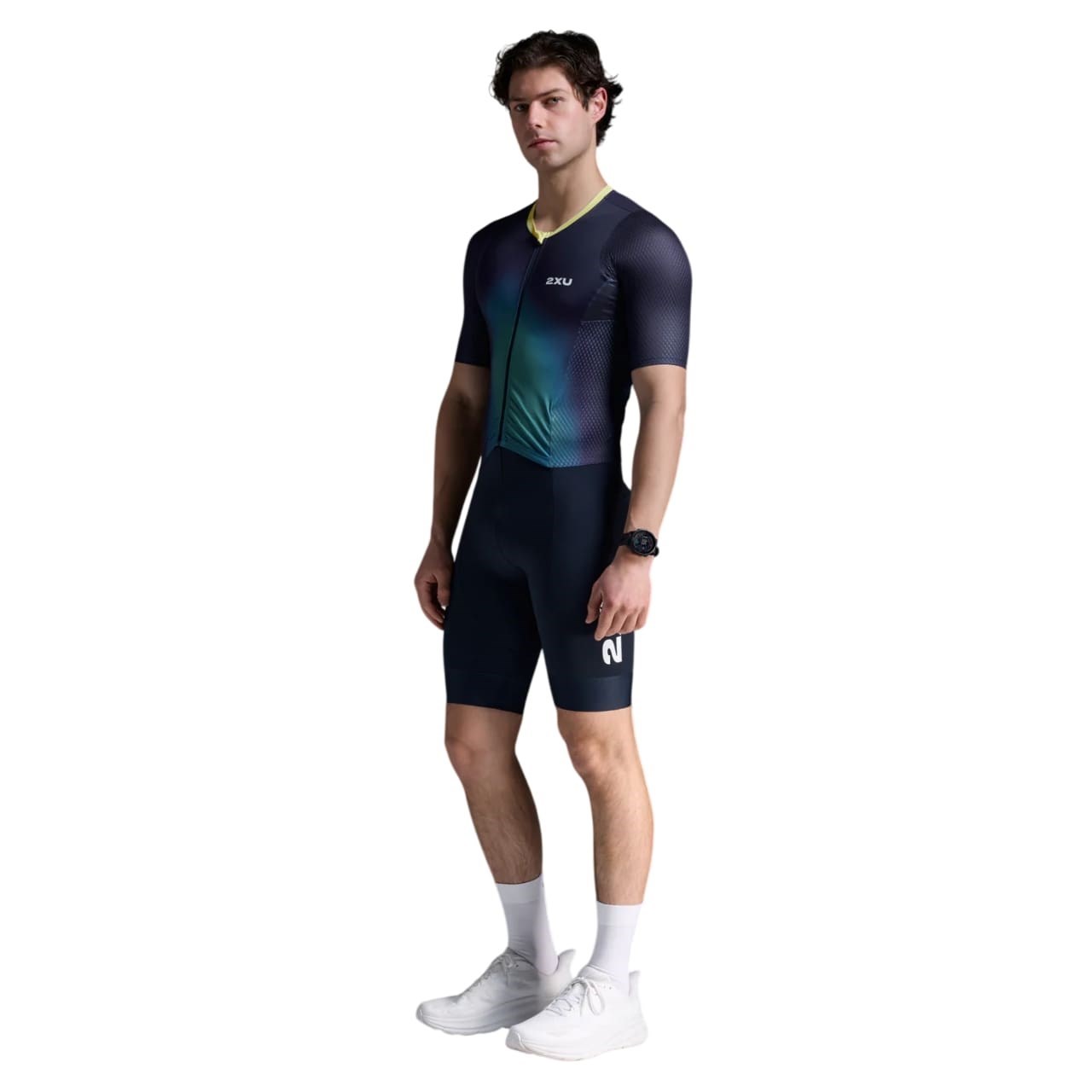 2XU Aero Mens Hex Sleeved Trisuit - Midnight/Cool Matcha