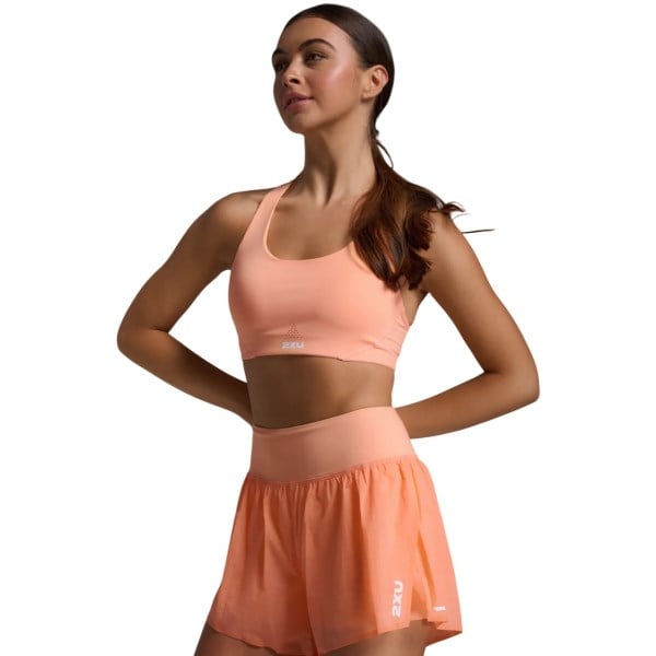 2XU Womens Aero Medium Impact Bra - Digital Peach/White Reflective