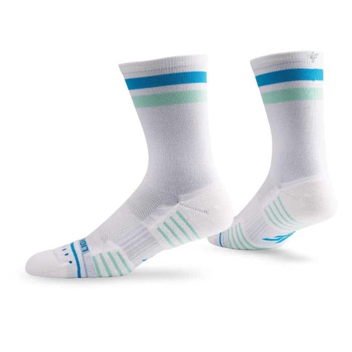 Lightfeet Performance 2 Stripes Unisex Crew Running Socks - Glacier/Blue/White