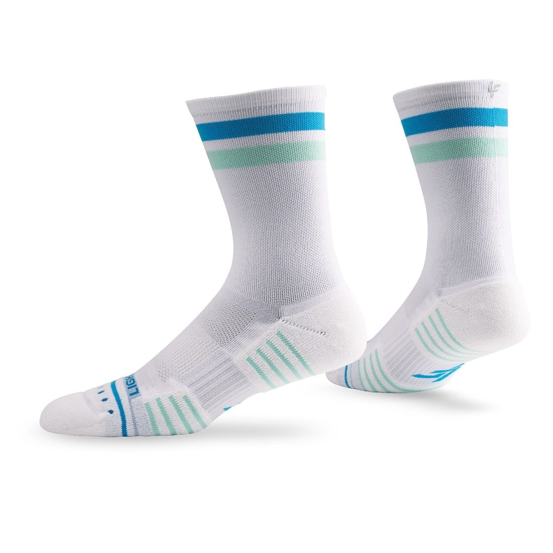 Lightfeet Performance 2 Stripes Unisex Crew Running Socks - Glacier/Blue/White