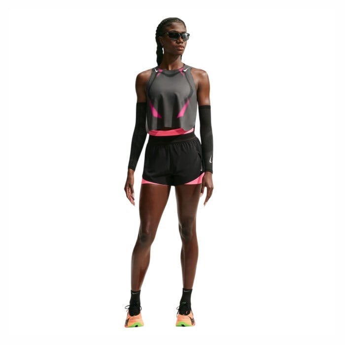 Nike Dri-Fit AeroSwift Womens Running Cropped Tank Top - Iron Grey/Volt/White - image 4