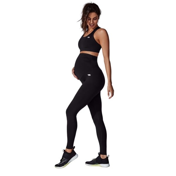 Running Bare Womens Maternity Full Length Training Tights - Black