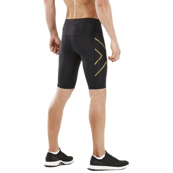 2XU Light Speed Mens Compression Shorts With Back Storage - Black/Gold Reflective