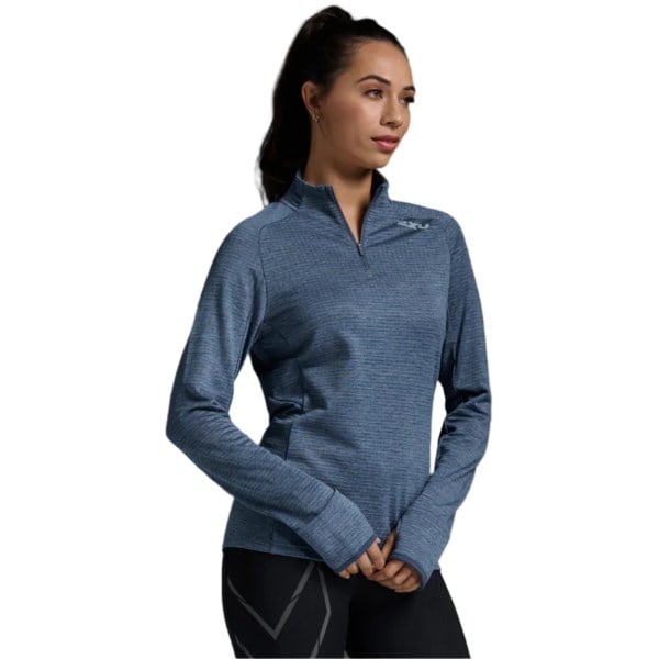 2XU Ignition 1/4 Zip Womens Long Sleeve Running Top - Indigo/Halogen Reflective