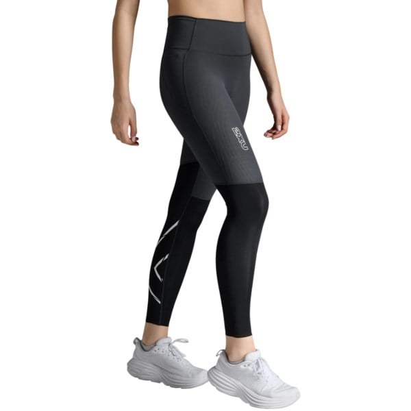 2XU Womens Light Speed React Hi-Rise Compression Tights - Black/White Reflective