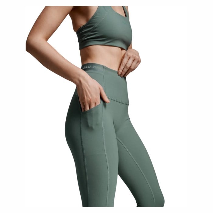 2XU Form Stash Hi-Rise Womens Compression Tights - Olive Leaf/Olive Leaf - image 3