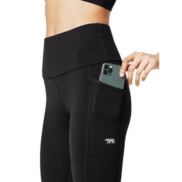 Running Bare Power Moves Ab Waisted Womens Full Length Training Tights With Pockets - Black