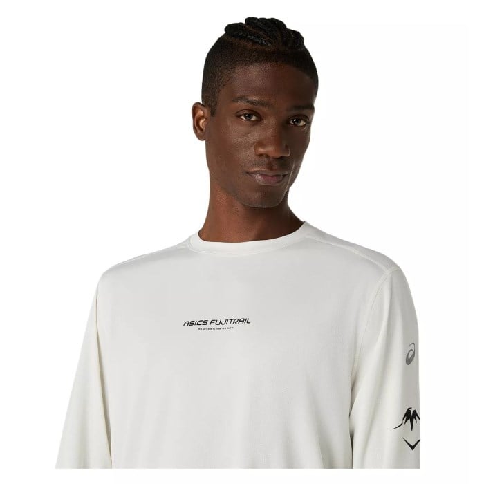 Asics FujiTrail Mens Logo Long Sleeve Top - Cream - image 4