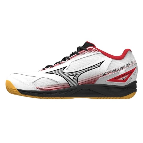 Mizuno Sky Blaster 3 - Unisex Badminton Shoes - White/Black/High Risk Red