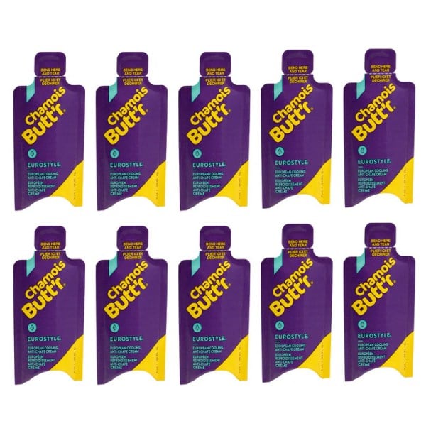 Chamois Buttr Eurostyle - Non-Greasy Cycling Lubricant & Chamois Cream - 10 pack of 9 ml sachets