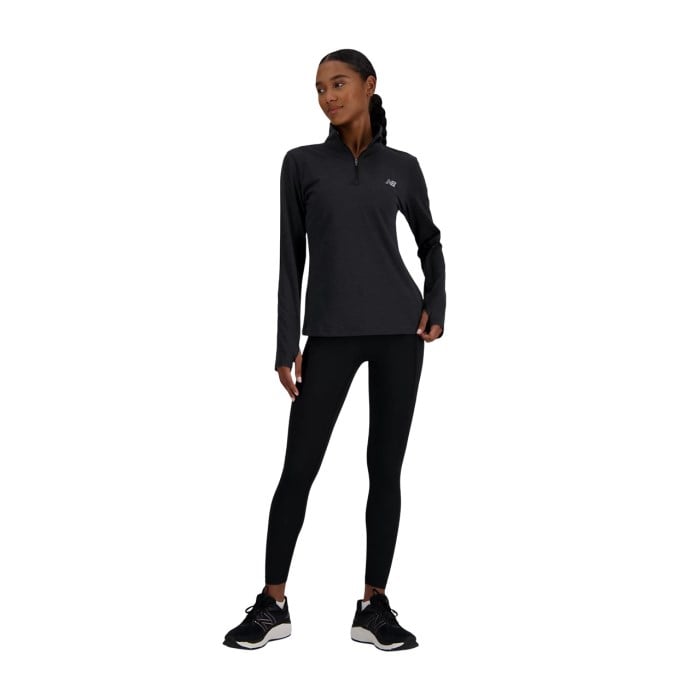 New Balance Sport Essentials Space Dye Womens Quarter Zip - Black Heather