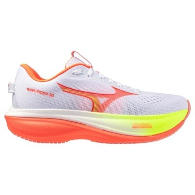 Mizuno Wave Rider 30 - Womens Running Shoes - White/Flamingo Coral/Lime Pulp