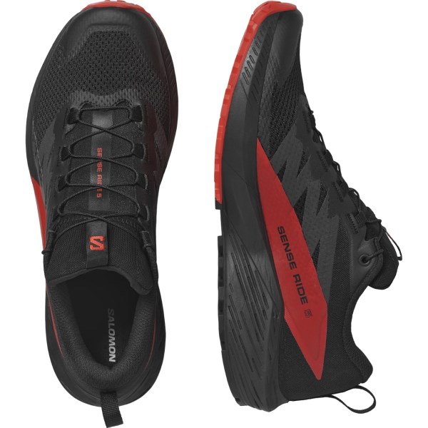 Salomon Sense Ride 5 - Mens Trail Running Shoes - Black/Fiery Red/Black