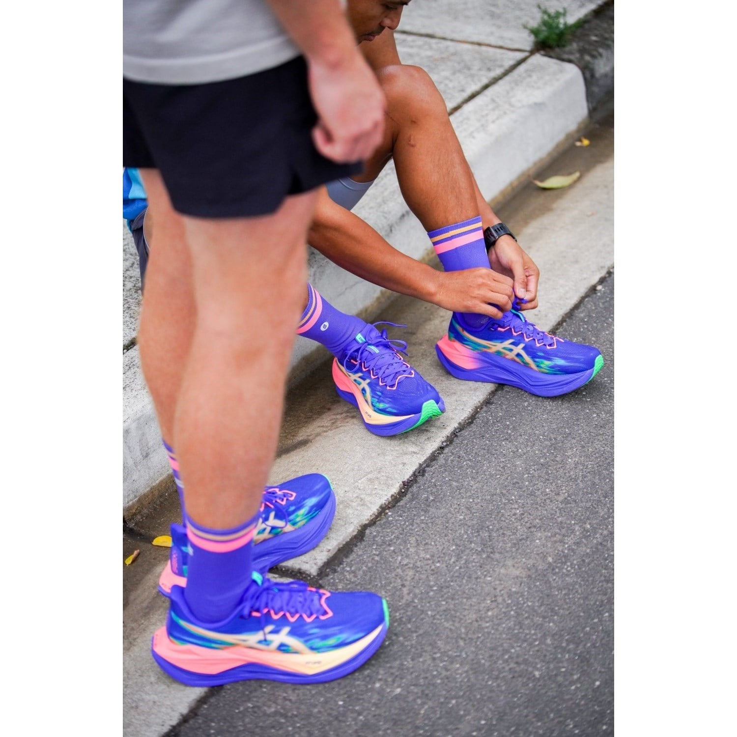 SHYU Crew Racing Socks - Blue/Blush/Apricot