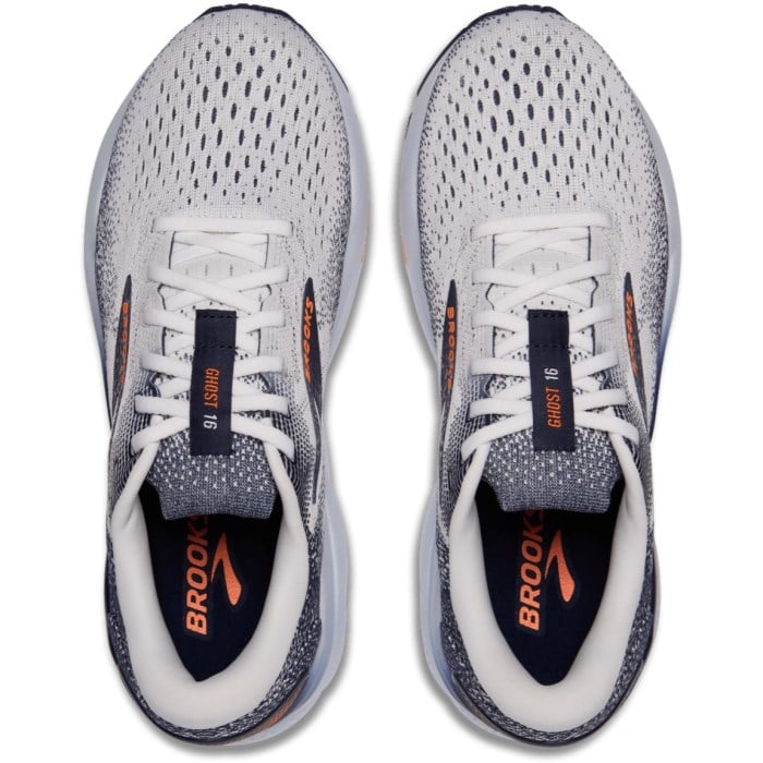 Brooks Ghost 16 - Mens Running Shoes - White/Peacoat/Orange