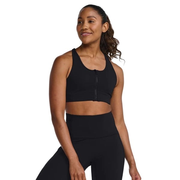 2XU Motion Zip Womens Running Bra - Black/White