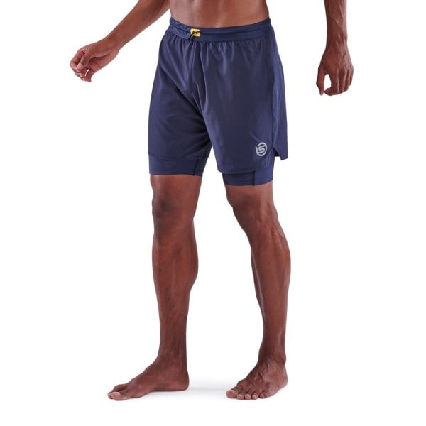 Skins Series-3 Superpose 2-In-1 Mens Compression Half Tights - Navy